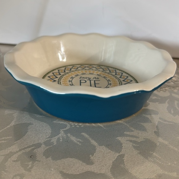 Celebrate It small Ceramic Pie Dish with Blue and Yellow Design 6” inch - Picture 3 of 4